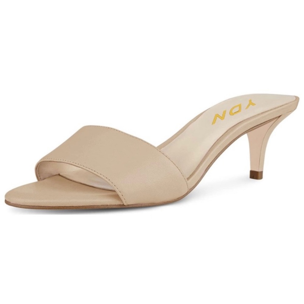 Nude Open Toe Slide Slip On Low Kitten Heel Pumps